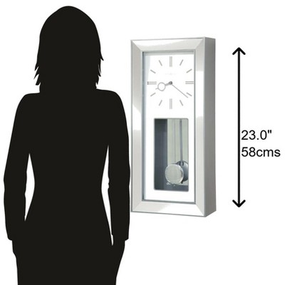 Satin Silver Rectangular Pendulum Wall Clock with Mirror Accents
