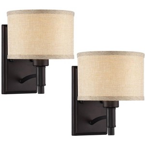 Franklin Iron Works La Pointe Farmhouse Rustic Wall Light Sconces Set of 2 Oil Rubbed Bronze Hardwire 6 3/4" Fixture for Hallway - 1 of 4