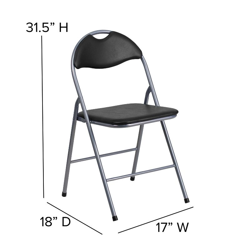 Emma and Oliver 2 Pack Black Vinyl Metal Folding Chair with Carrying Handle, 4 of 11