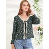 INSPIRE CHIC Women's Floral Print Tie Up Open Front Scalloped Lace Trim Long Sleeve Blouse - 2 of 4
