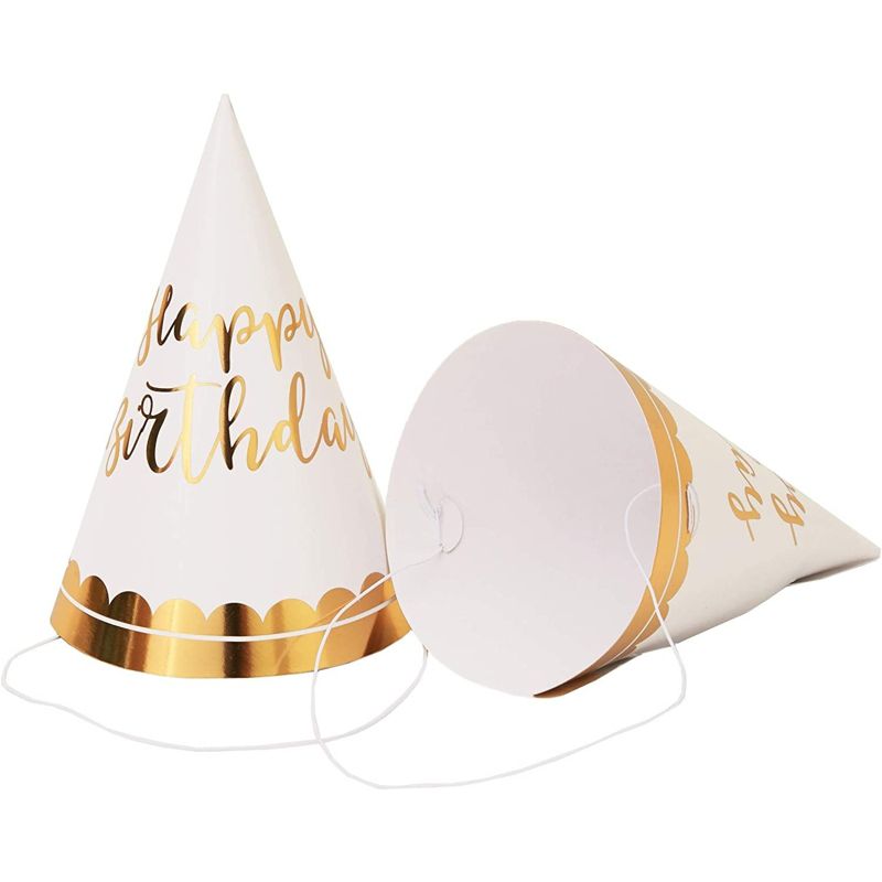 12-Pack Gold Foil Happy Birthday Party Cone Hats for Adults and Kids, 4 X 6 inches, 3 of 5