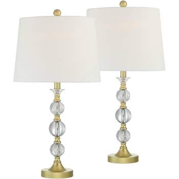 360 Lighting Solange 25" High Modern Glam Luxury Table Lamps Set of 2 Gold Finish Stacked Crystal White Shade Living Room Bedroom Bedside Nightstand