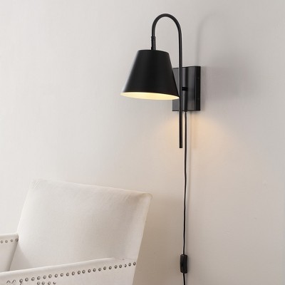 Rhoeva Black Metal Plug-In Wall Sconce with Tapered Shade