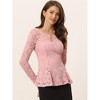 INSPIRE CHIC Women's Floral Lace Front Peplum Hem Keyhole Sheer Long Sleeve Blouse - 2 of 4