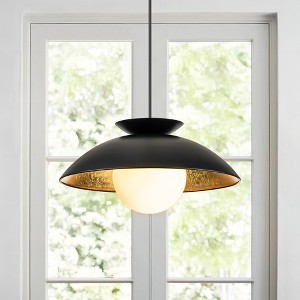 Rennnsan Lidora 14" W 1 -Light Gold Foiled Dimmable Mid-century Dome Chandelier in Black - 1 of 4