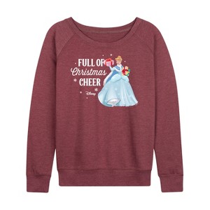 Women's - Disney - Full Of Christmas Cheer Cinderella Lightweight French Terry Wide Neck Long Sleeve Shirt - 1 of 4