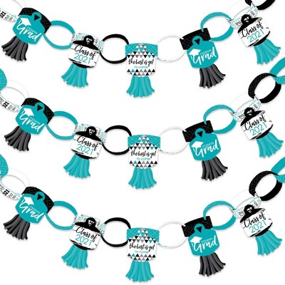 Big Dot of Happiness Teal Grad - Best is Yet to Come - 90 Chain Links and 30 Paper Tassels Decor Kit- 2021 Turquoise Paper Chains Garland - 21 feet