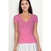 Slickblue Women's Slim Fit Ribbed V-Neck Short Sleeve Top - Casual Everyday Tee - Multiple Colors, Size S-L - 2 of 4