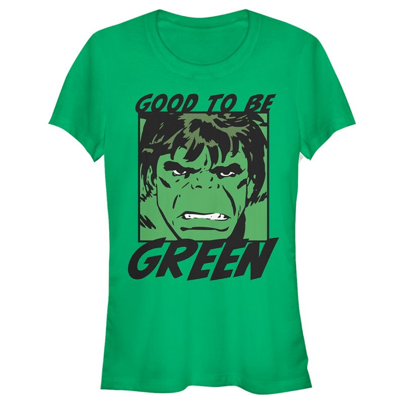 Juniors Womens Marvel St. Patrick's Day Hulk Good to be Green T-Shirt, 1 of 5