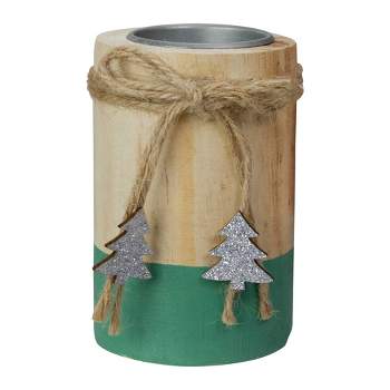 Northlight 4" Green and Natural Wood Christmas Tea Light Candle Holder