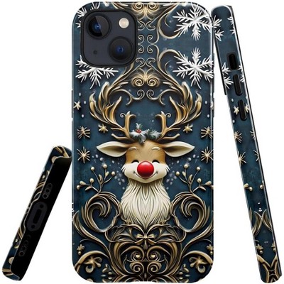 BONGEEK Case Compatible with iPhone 15,Scratch Resistant Hybrid 2-Layer Hard Shell Bright Phone Case,Christmas Snowflake Reindeer Lovely