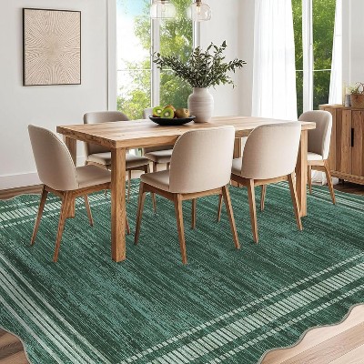 Scalloped Low-Pile Area Rug - Non-Slip Washable Carpet for Living Room, Bedroom, Dining Room & Office