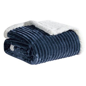 Kate Aurora Ultra Soft & Plush Cozy Corduroy Faux Shearling Accent Throw Blanket - 50"x60" - 1 of 3