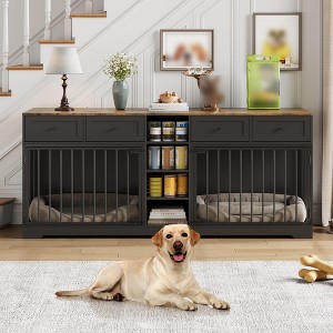 82" Dog Crate Furniture for 2 Dogs, Chew-Resistant Dog Kennel with 4 Drawers & Open Shelves, Decorative Dog Cage TV Stand, Indoor Pet Cage House - 1 of 4