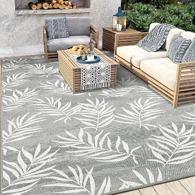 Coucheta Modern Leaves Low-Pile Area Rug, Non-Shedding  Easy-Care for Outdoor Indoor Patio, Living Room, Bedroom