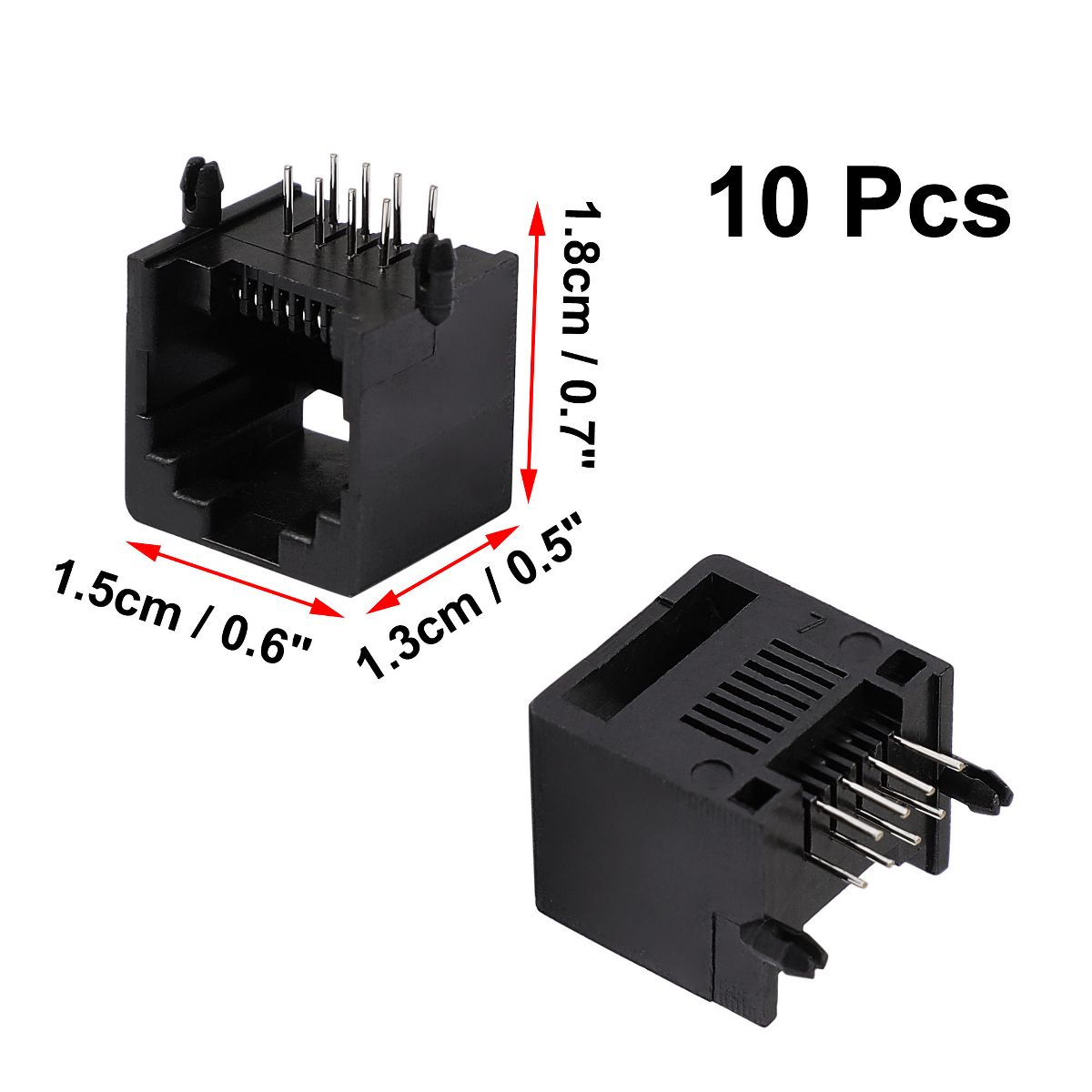 Unique Bargains Plastic Unshielded Black RJ45 PCB Jack Connector 10 Pcs - thumbnail 2