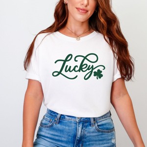 Simply Sage Market Cursive Lucky Clover  Garment Dyed Tee - 1 of 4