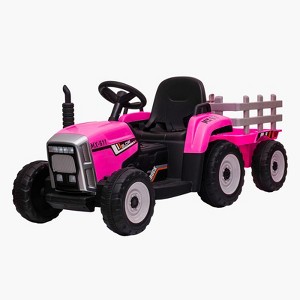 12V Kids Electric Tractor with Trailer, Ride On Car w/Remote, 7-LED Lights, 3-Speed Shift, MP3/USB, EVA Tires,35W - 1 of 4