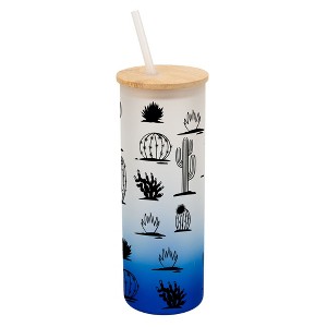 Elanze Designs Succulent Cactus Desert Plant Wrap-Around Design 25 Ounce Frosted Gradient Glass On-The-Go Coffee Travel Skinny Tumbler Mug Cup, Bamboo - 1 of 1