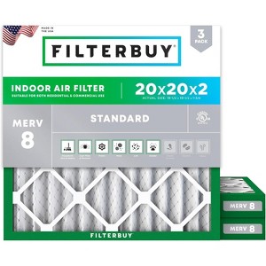Filterbuy 20x20x2 Air Filter (3-Pack), Pleated MERV 8 Dust Defense Replacement HVAC AC Furnace Filters (Actual Size: 19.50 x 19.50 x 1.75) - 1 of 4