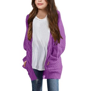 Girls Long Sleeve Cardigan Sweaters Open Front Cable Knit Chunky Cardigans Kids Oversized Cute Outerwear Coat - 1 of 2