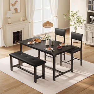 Farmhouse 4-Piece Dining Set with Upholstered Chairs & Bench - Industrial Table, 300lb Capacity, Compact 44-inch Design for Small Spaces - 1 of 4