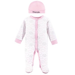 Luvable Friends Baby Girls Cotton Preemie Snap Sleep and Play and Cap 2pc Set, Girls Cloud, Preemie - 1 of 1