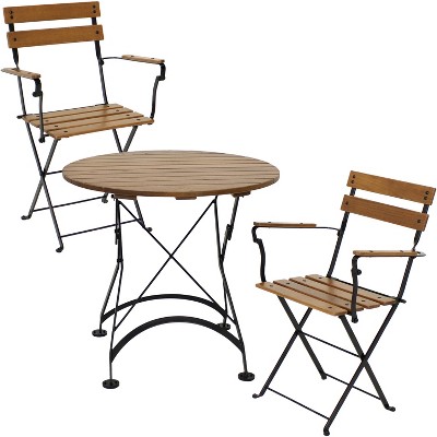 Sunnydaze Indoor/Outdoor Basic European Chestnut Wood Bistro Table and Chairs Set - Dark Brown - 3pc