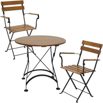 Sunnydaze Indoor/Outdoor Basic Chestnut Wood Bistro Table and Chairs Set - Dark Brown - 3pc