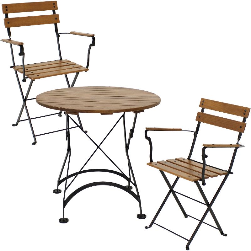 Sunnydaze Indoor/Outdoor Basic Chestnut Wood Bistro Table and Chairs Set - Dark Brown - 3pc, 1 of 9