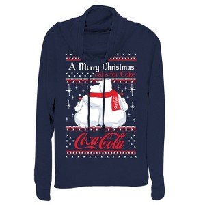 Juniors Womens Coca Cola Merry Christmas Polar Bear Cowl Neck Sweatshirt - 1 of 3