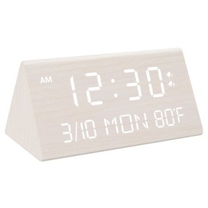 Aoibox Wooden Digital Alarm Clock with 0-100% Dimmer, Dual Alarm, Snooze, Weekday/Everyday Mode, 12/24H, Temperature & Date Display for Office,Bedroom - 1 of 4