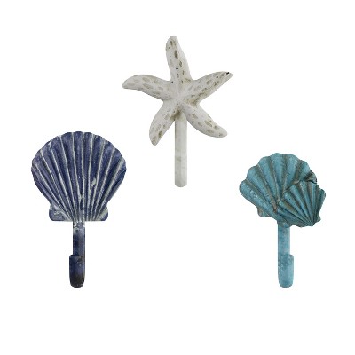 Hastings Home Decorative Nautical Wall Hooks - Blue/White, Set of 3