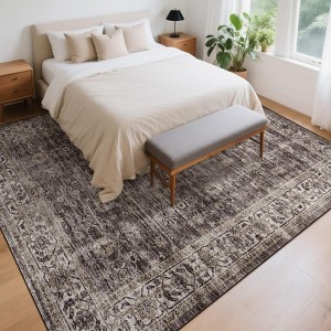 Area Rug Washable Rugs Vintage Floral Low Pile Area Rugs Non-Slip Backing Carpet for Bedroom - 1 of 4