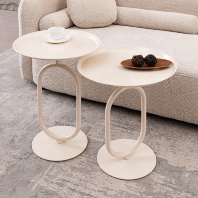 Syemin End Tables 2 Pcs Lantern-shaped Metal End Table Small Round Side Table Modern Coffee Drink Cocktail Table for Corner, White, 17.7"*17.7"*24"