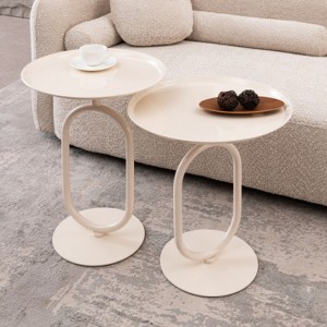 Syemin End Tables 2 Pcs Lantern-shaped Metal End Table Small Round Side Table Modern Coffee Drink Cocktail Table for Corner, White, 17.7"*17.7"*24" - 1 of 4