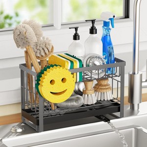 Kitchen Countertop Smiley Sink Caddy - Self-Draining, Detachable Brush Holder, Fits Soap/Scrubber/Dish Brush - 1 of 4
