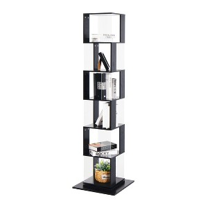 Lirago,19.68"L*19.68"W*74.8"H, 6-Tier Rotating Bookshelf with Acrylic Shelves & Anti-Tip Base - Multi-Functional Storage for Living,Black - 1 of 4