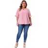 Women's Plus Size Polka Dots Notched Neck Smocked Short Sleeve Ruffled Cuff Casual Blouses - Agnes Orinda - 3 of 4