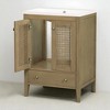 24" Bathroom Vanity with Sink, Freestanding Vanity with Rattan Doors and Drawer, Solid Acacia Wood & MDF with Ceramic Top - 2 of 4