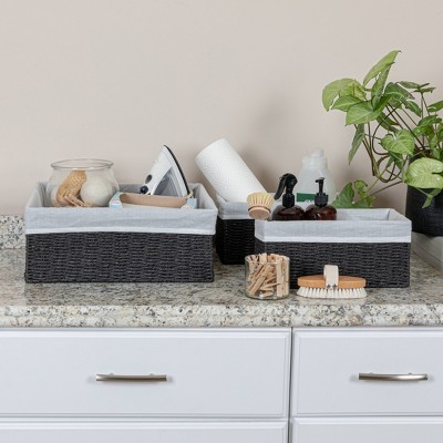 Black Wicker Rectangular Storage Basket Set with Liners