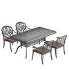 Gulches 5-Piece Cast Aluminum Patio Furniture Set Black Frame with Brown Cushions, Weather-Resistant Carved Design, Stackable Chairs & Pads - 4 of 4