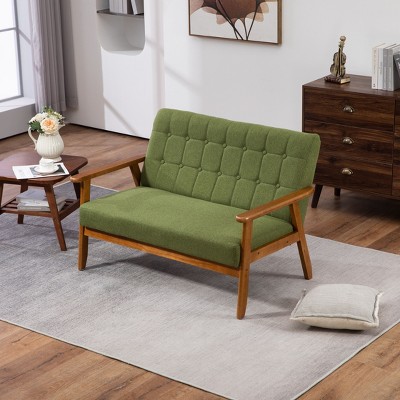 CAVINAS Modern Loveseat Sofa Upholstered Pu Leather 2-seat Couch with Wooden Leg for Apartment, Living Rooms