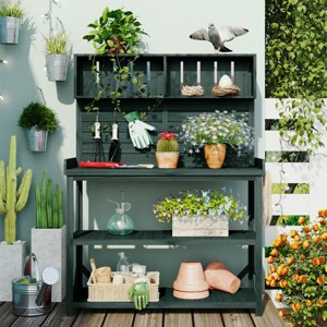 65" Garden Shed Storage Shelves Outdoor Plant Stand Flower Display Rack Wooden Patio Workstation 3-Tier Potting Workbench-The Pop Home - 1 of 4
