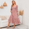 Women's Square Neck Smocked Top Long Sleeve Floral Print Maxi Dress - Soft & Breathable Fabric, Casual Boho Dress - 2 of 4