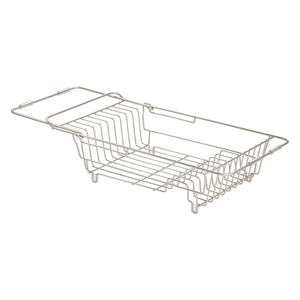 iDESIGN Classico Steel Wire Adjustable Over The Sink/Countertop Dish Drainer Satin: Freestanding Metal Kitchen Rack