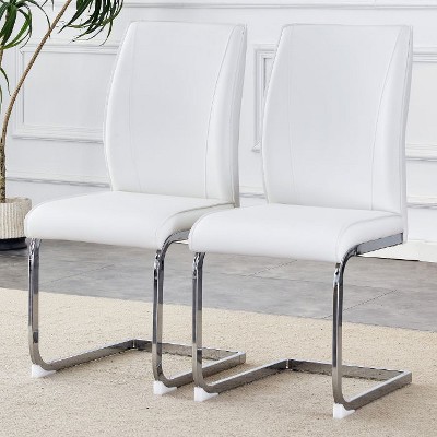 CAVINAS Modern PU Leather Dining Chair with Arched Metal Silver Legs and Ergonomic High Backrest, Luxury Simple Arch Chair