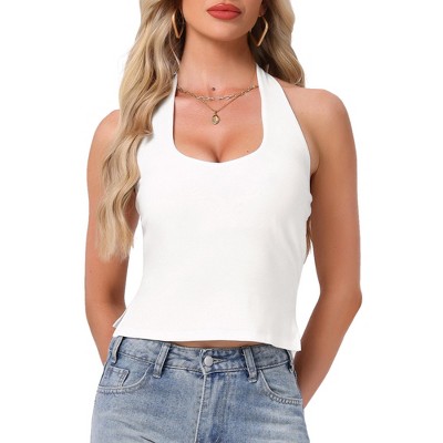 INSPIRE CHIC Women's Halter Sweetheart Neck Backless Sleeveless Cropped Top