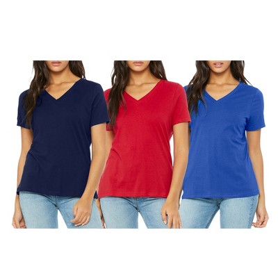 Blue Ice  Women's Loose Fitting  Short Sleeve V-Neck Tee- 3 Pack
