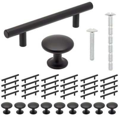Juvale 1 Inch Matte Black Cabinet Knobs and 6 Inch Drawer Pulls, 36 Pieces